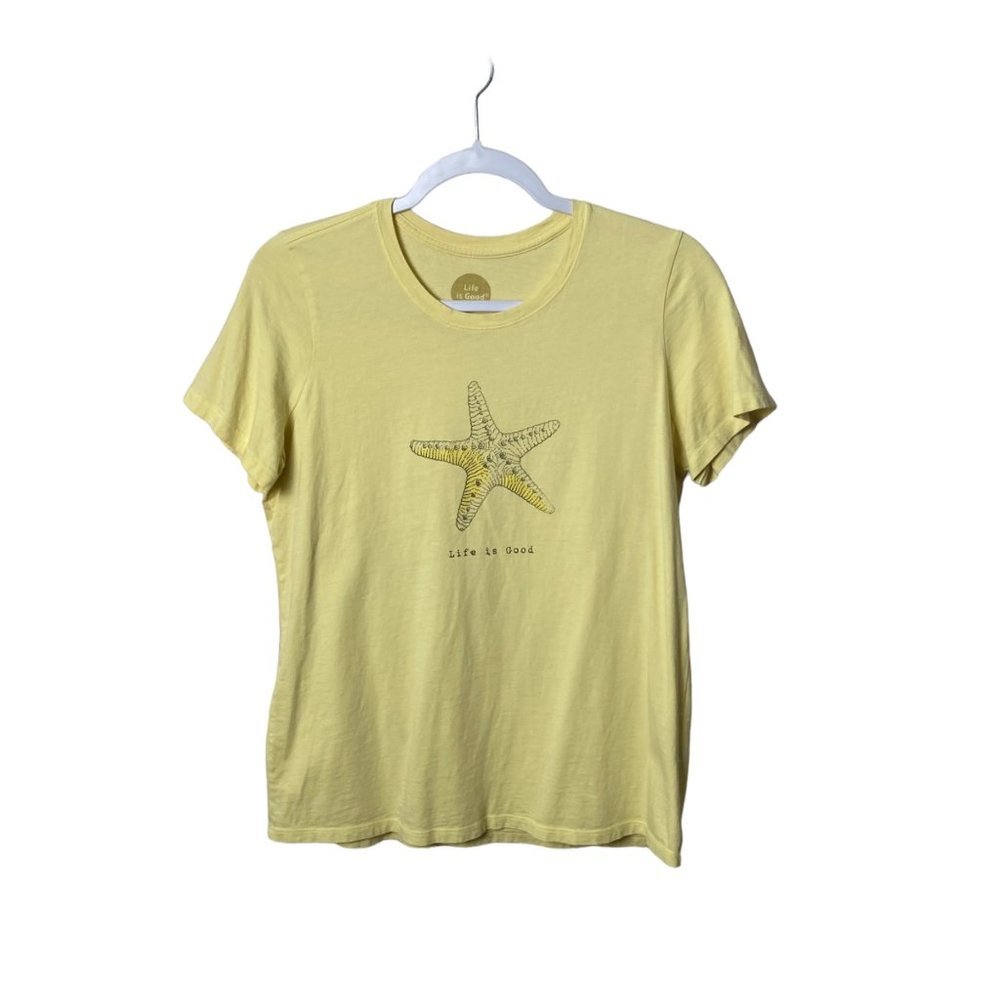 Life Is Good Women Yellow Ocean Beach Sea Star Starfish Tee‎ T-Shirt Size Medium